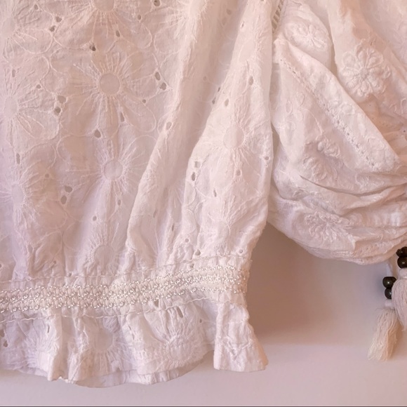 POL / free people white floral puff sleeve crop top - Picture 5 of 7